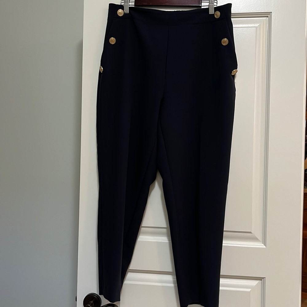 Zara Buttoned Straight Leg Pants in Navy. Size XL